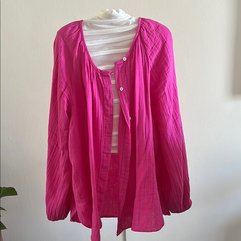 Vibrant Pink Button-Up Blouse